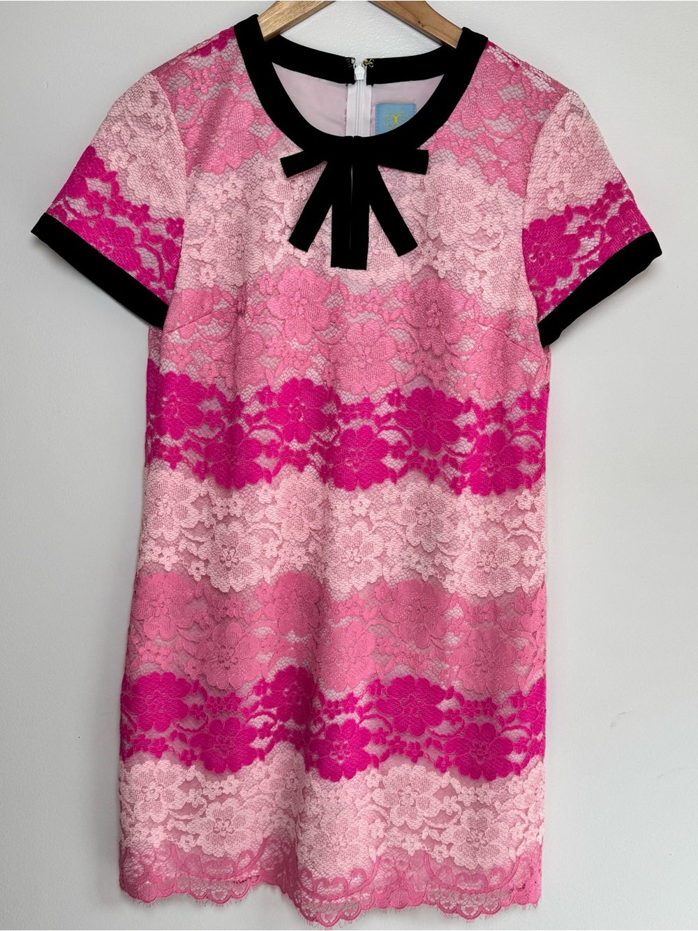 Cece Lace Bow Shift Dress Lined Peony Rush Pink Ombre Black Size‎ 8 Preppy - Picture 2 of 6